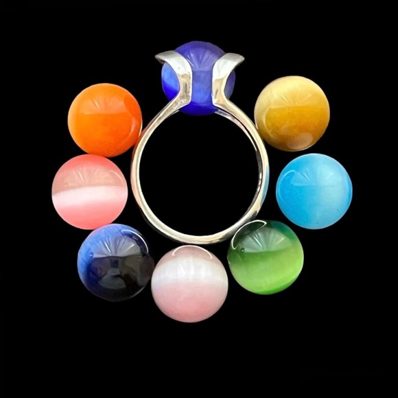 🔴SOLD🔴 Vintage sterling silver ring with eight interchangeable cats eye ring - Picture 2 of 16
